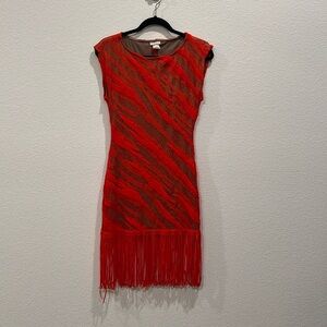 Rubber Ducky Orange Gold Fringe Flapper Dress Vintage 20’s Halloween Costume